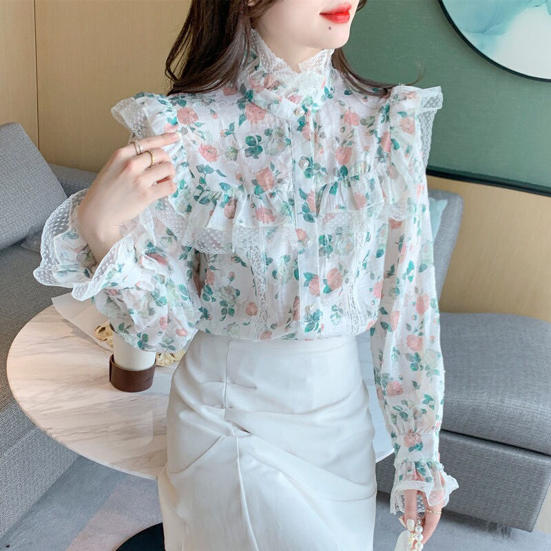 Winter Clothing Vintage - Vintage Printed Gauze Floral Flare Sleeve