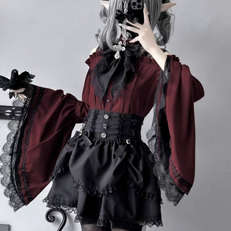 Gothic Y2k Lolita Style Shirts - Winter Clothing Vintage ulasan dan harga