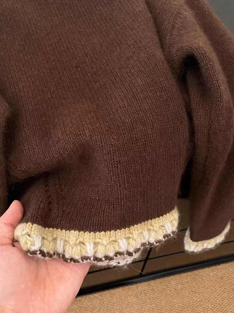 Women's Brown Patchwork Pullov - Winter Clothing Factory Outlet ulasan dan harga
