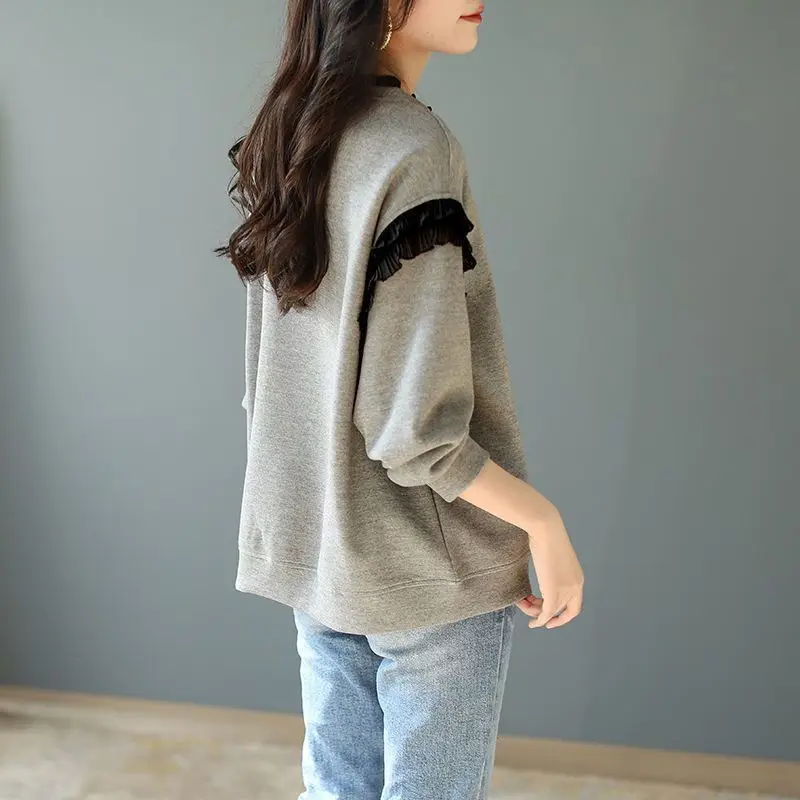 Loose Grey Woman Pullover Tops - Winter Clothing Essentials For Women ulasan dan harga