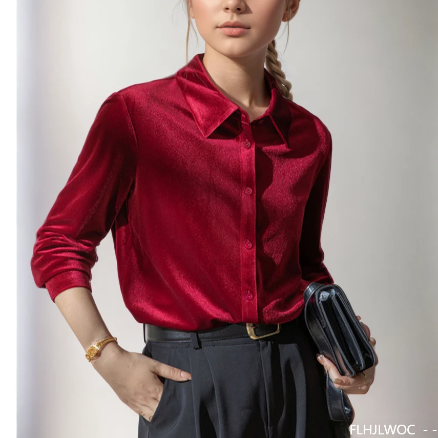 Black Red Velvet Tops Blouse N - Winter Clothing Vintage ulasan dan harga