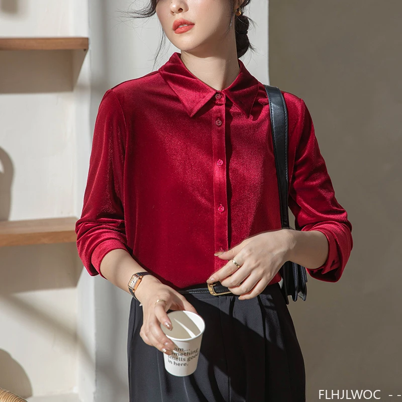 Black Red Velvet Tops Blouse N - Winter Clothing Vintage ulasan dan harga
